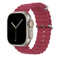 A burgundy colour watch strap band made from silicone  with two metal buckles on an Apple watch series 10 42mm/ 45mm/ 46mm and ultra 2 designed for the ocean and active sports