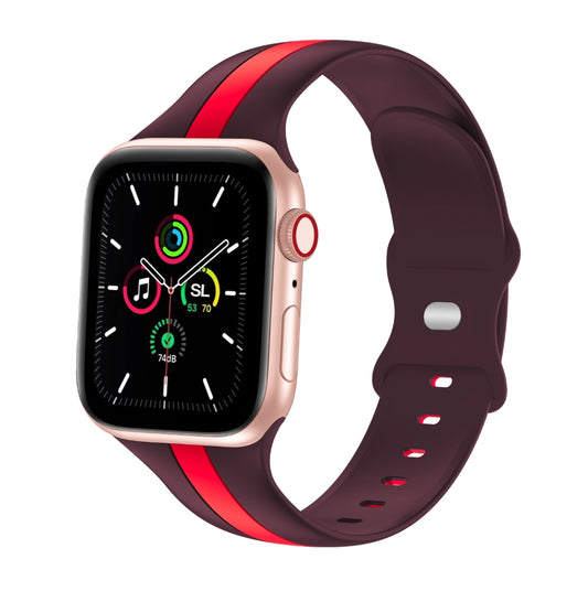 A burgundy and Red two colour silicon sport strap for apple watch series 9 41mm