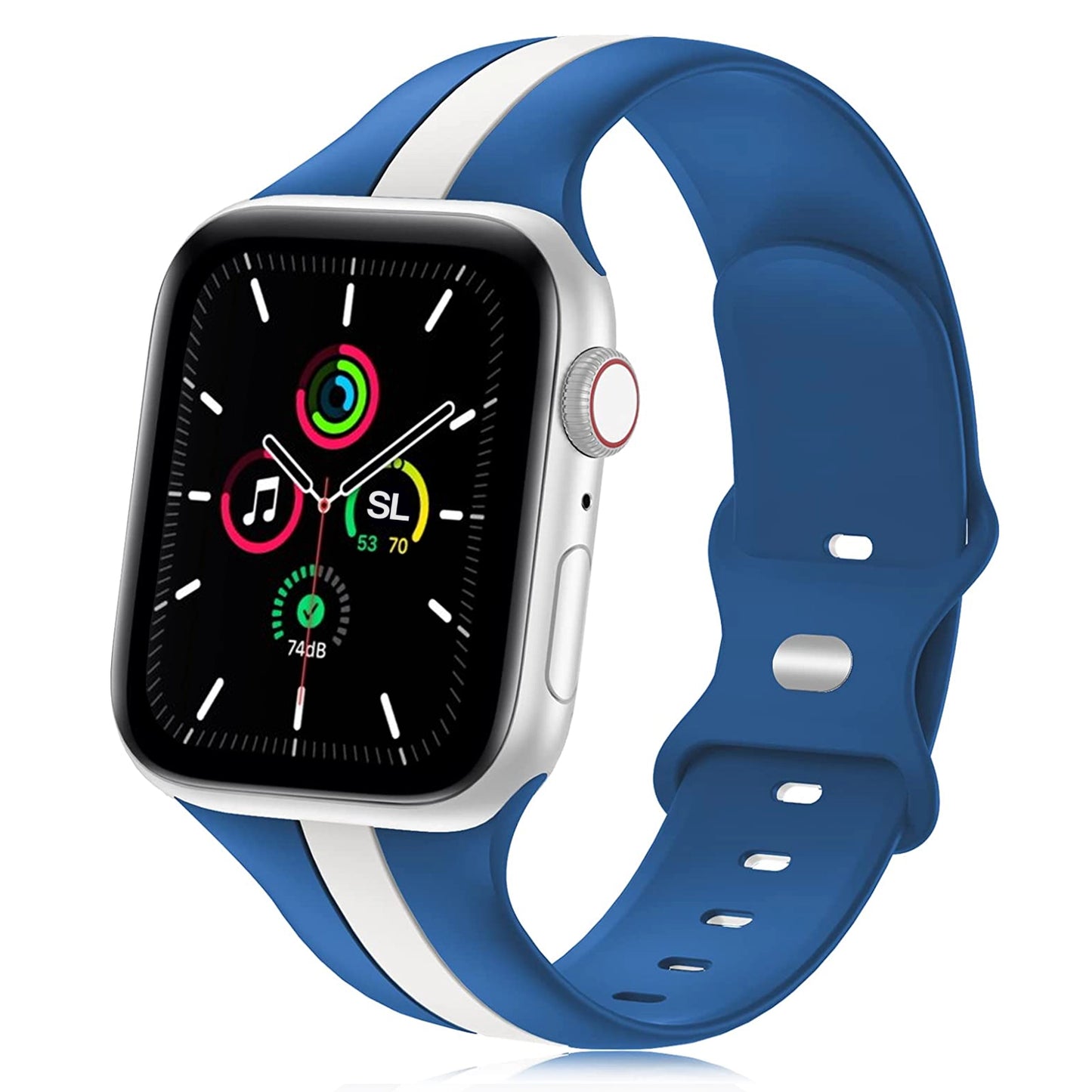 A cornflower blue and white two colour silicon sport strap for apple watch series 9 41mm