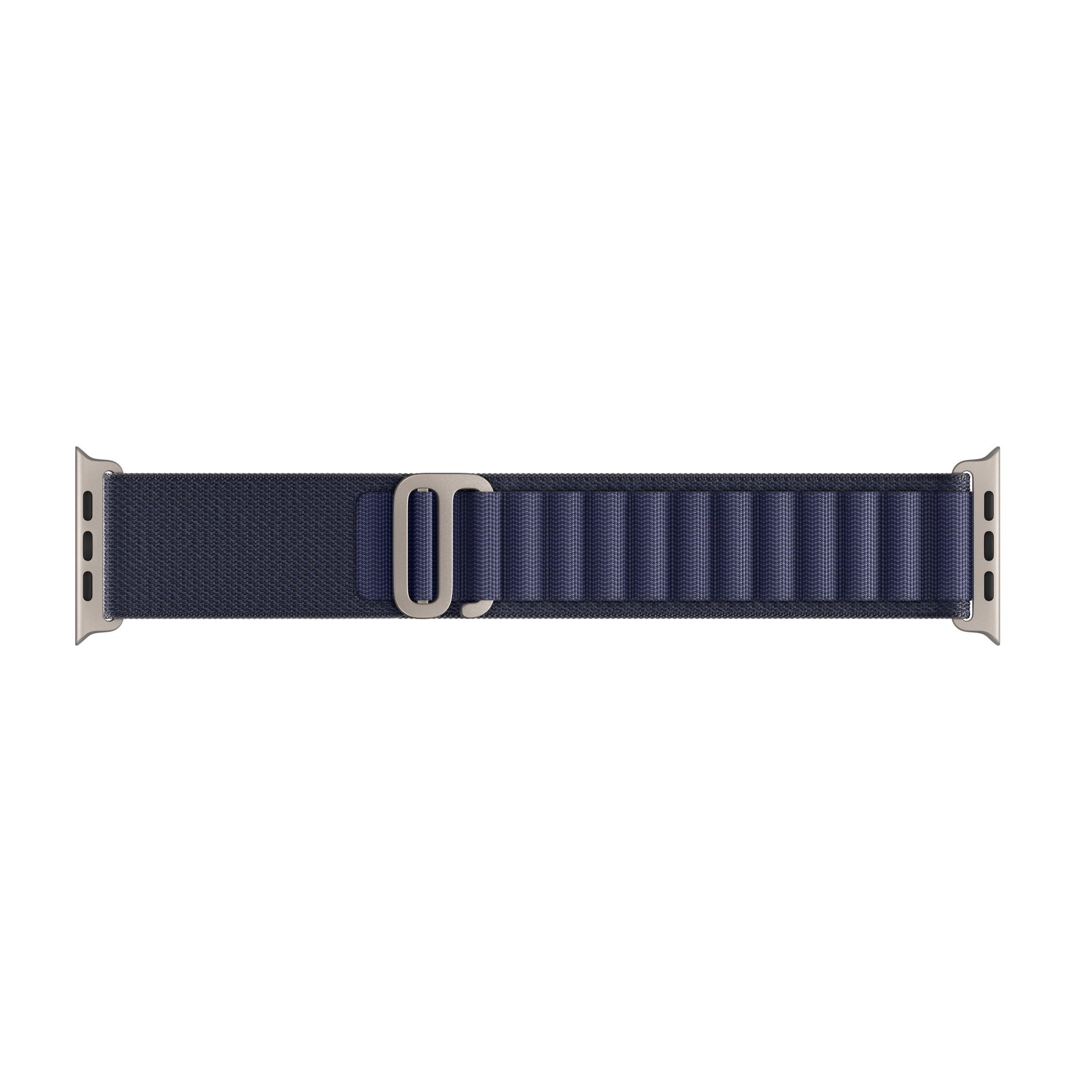 A dark blue colour with silver buckle premium nylon watch strap band designed for adventurers and explorers that wear the Apple watch series 10 and Ultra 2