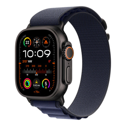 A navy blue colour premium nylon watch strap band designed for adventurers and explorers that wear the Apple watch series 10 and Ultra 2