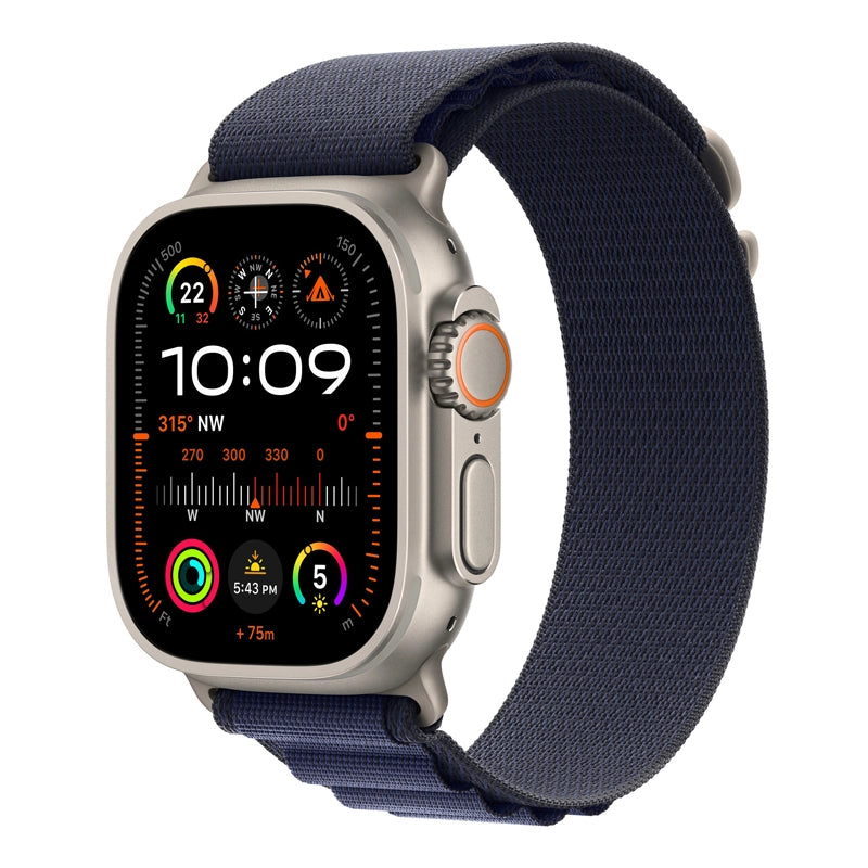 A navy blue colour premium nylon watch strap band designed for adventurers and explorers that wear the Apple watch series 10 and Ultra 2