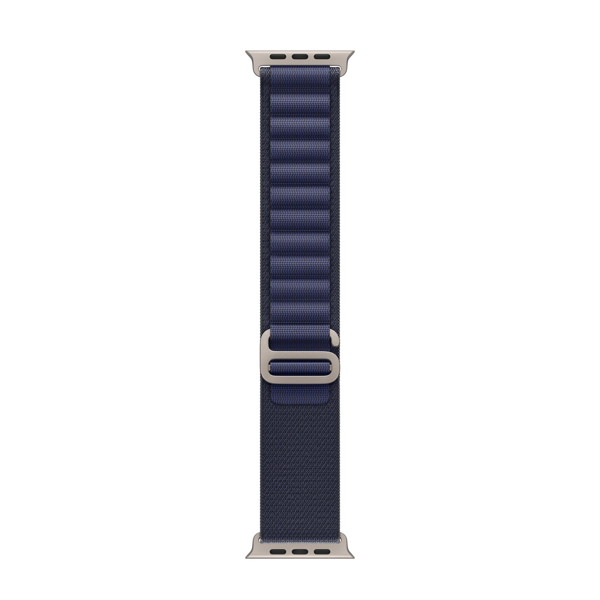 A navy blue colour premium nylon watch strap band designed for adventurers and explorers that wear the Apple watch series 10 and Ultra 2