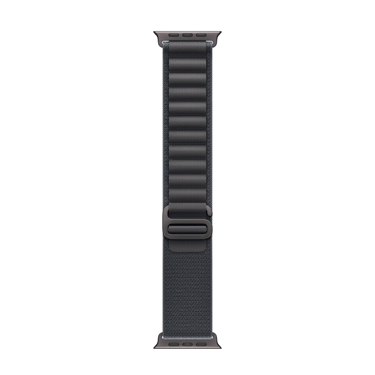 A dark grey colour premium nylon watch strap band with black metal buckle hardware designed for adventurers and explorers that wear the Apple watch series 11 and Ultra 3