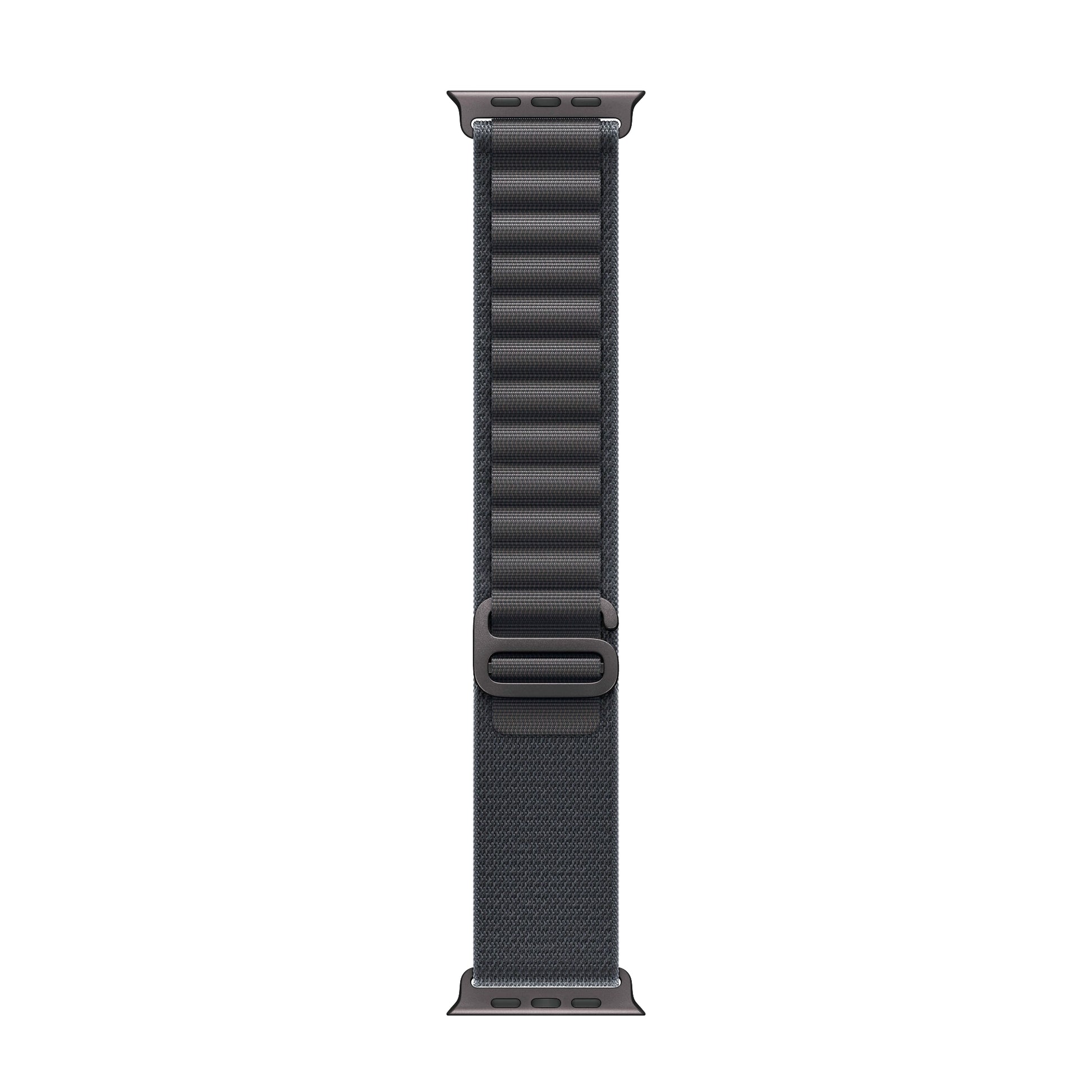 A dark grey colour premium nylon watch strap band with black metal buckle hardware designed for adventurers and explorers that wear the Apple watch series 11 and Ultra 3