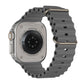 A dark grey colour watch strap band made from silicone  with two metal buckles on an Apple watch series 10 42mm/ 45mm/ 46mm and ultra 2 designed for the ocean and active sports