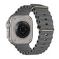 A dark grey colour watch strap band made from silicone  with two metal buckles on an Apple watch series 11 42mm/ 45mm/ 46mm and ultra 3 designed for the ocean and active sports