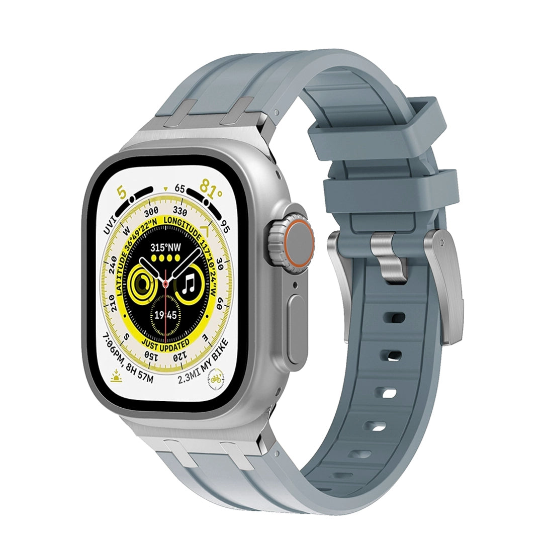 Premium Dark Grey colour rubber with stainless steel metal connectors and buckles for Apple Watch Series 9 45mm and Ultra 2 49mm