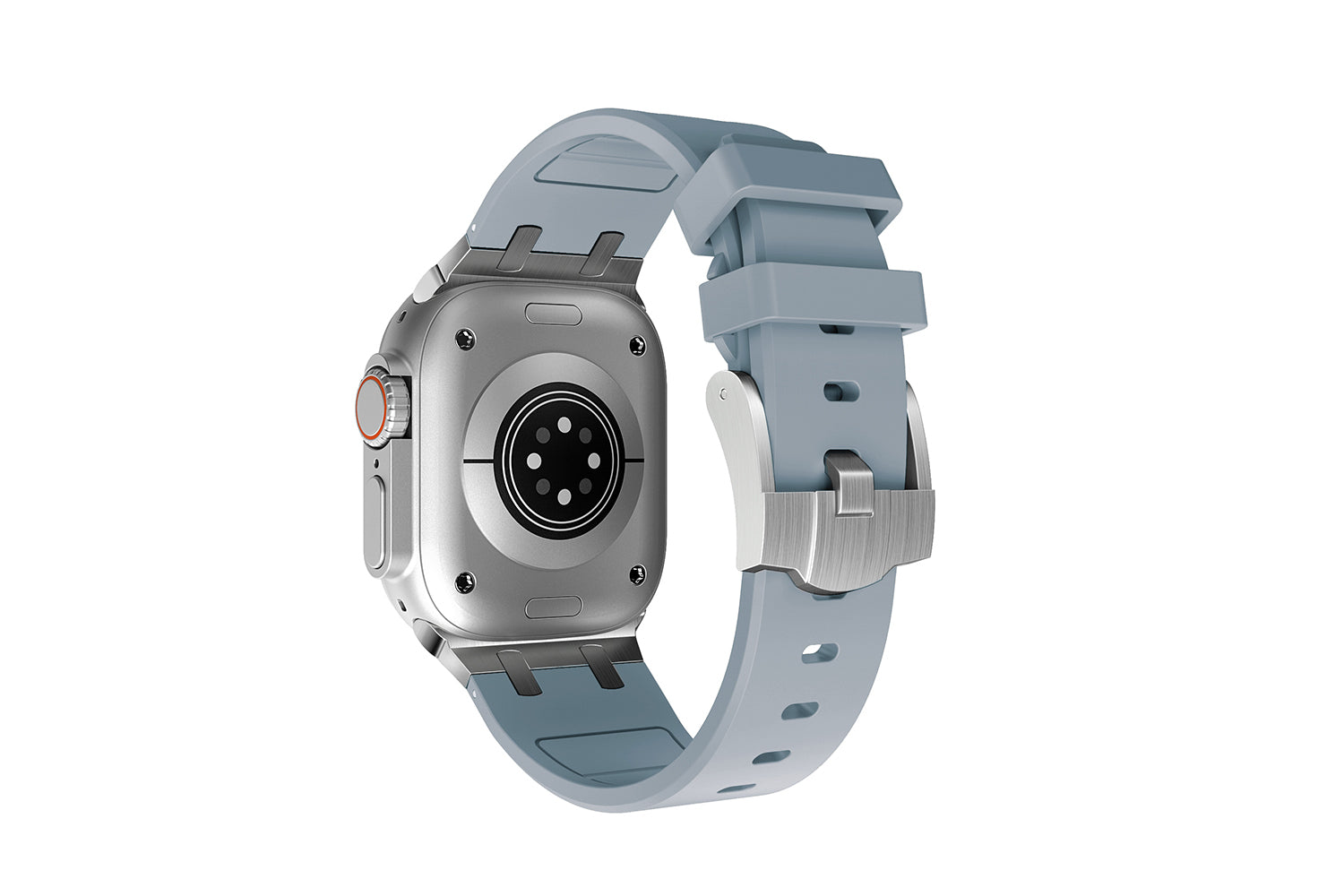 Premium Dark Grey colour rubber with stainless steel metal connectors and buckles for Apple Watch Series 9 45mm and Ultra 2 49mm