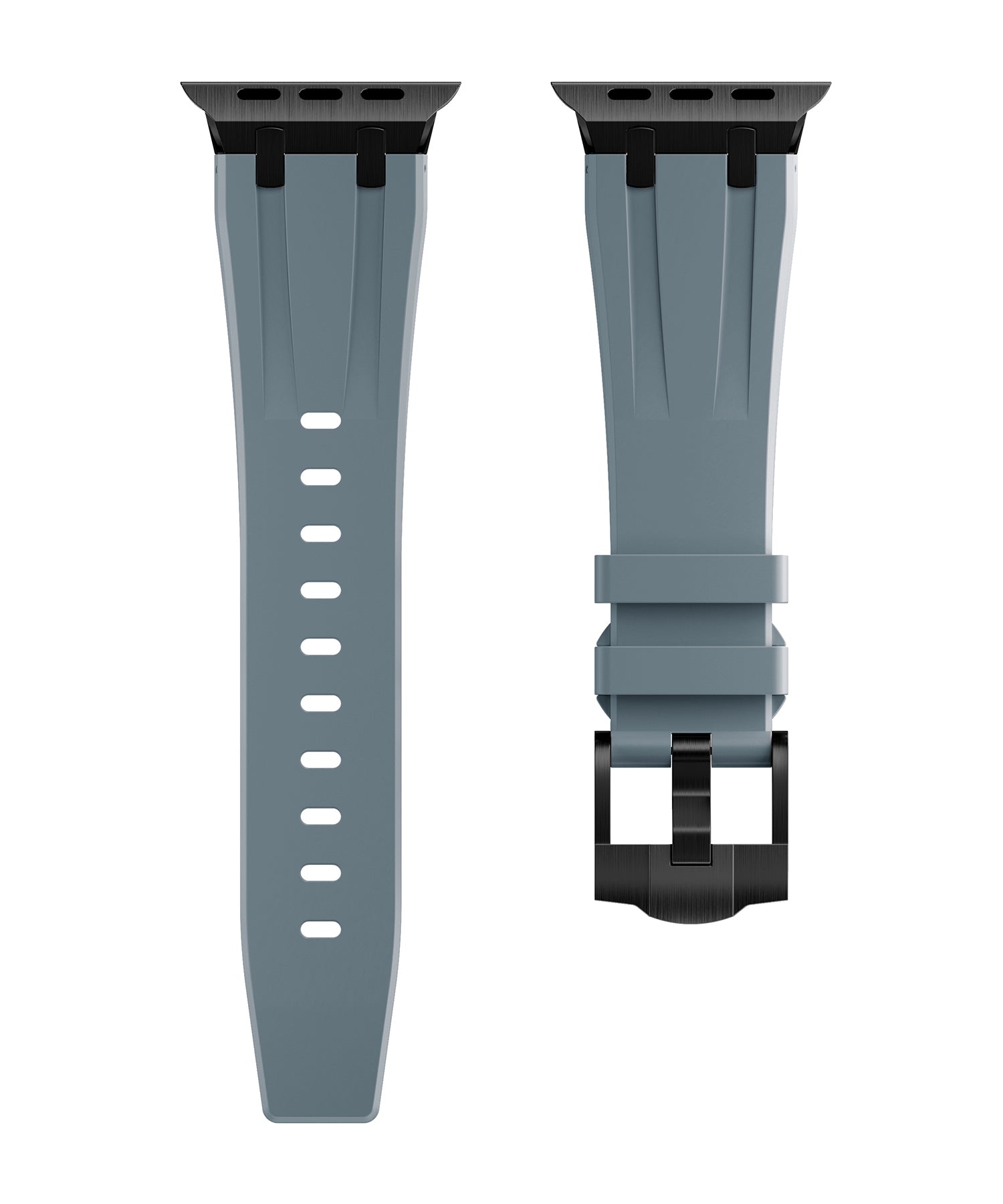 Premium Dark Grey colour rubber with stainless black steel metal connectors and buckles for Apple Watch Series 9 45mm and Ultra 2 49mm