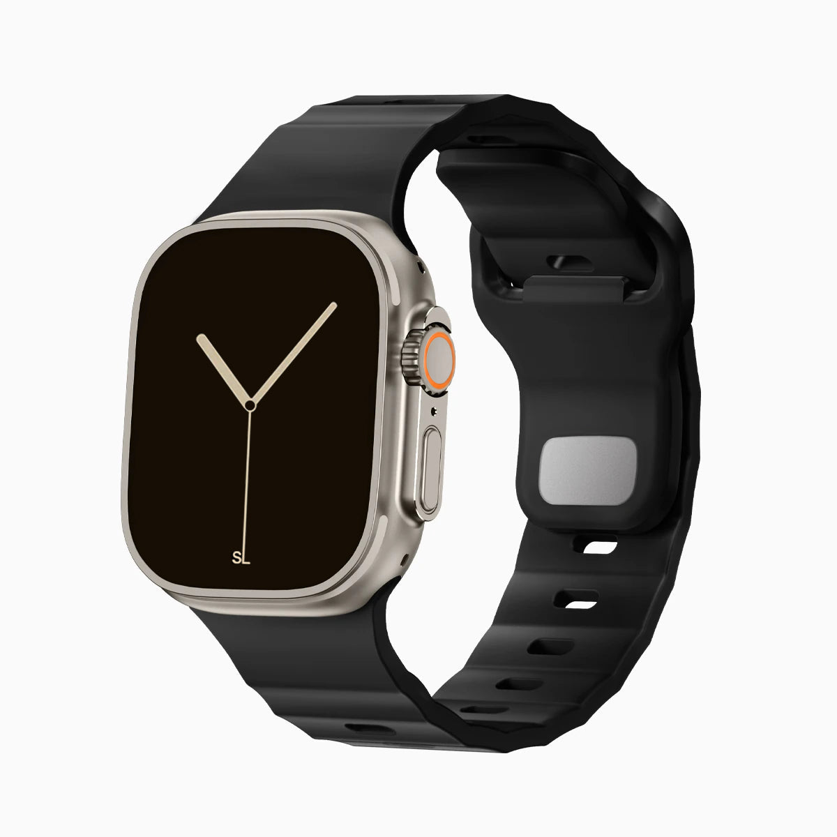 Black colour premium FKM Fluoroelastomer Rubber watch strap band designed for adventurers and mountain hiking for Apple watch series 11 size 46mm and Ultra 3