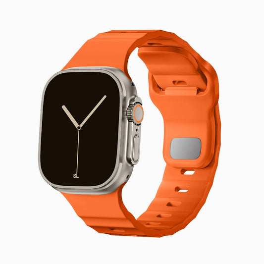 Orange colour premium FKM Fluoroelastomer Rubber watch strap band designed for adventurers and mountain hiking for Apple watch series 11 size 46mm and Ultra 3