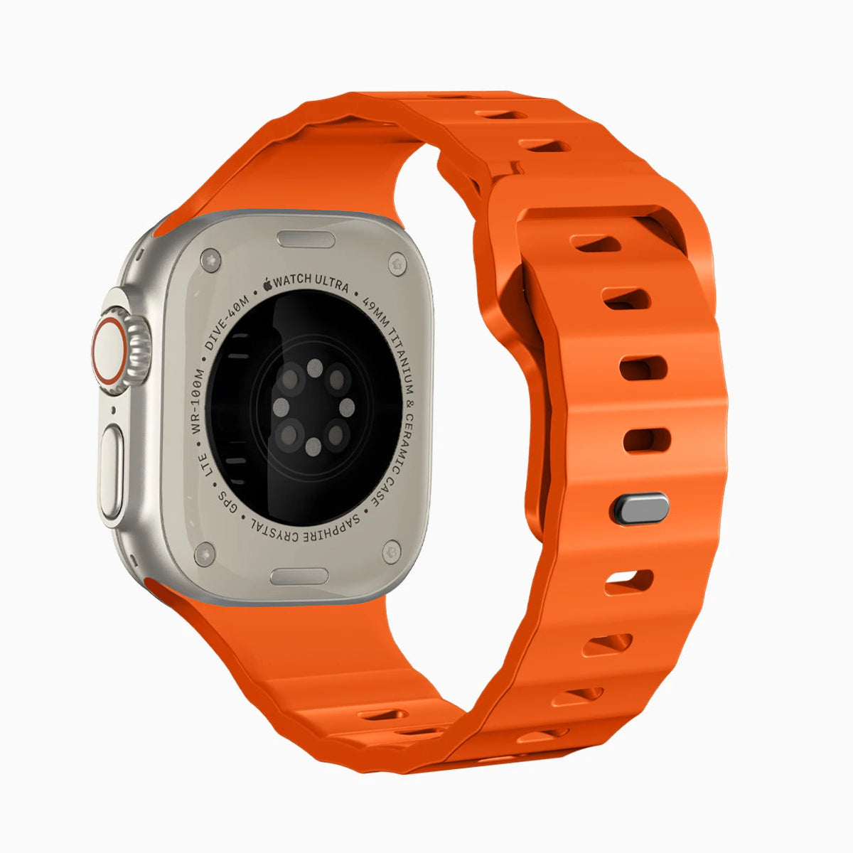 Orange colour premium FKM Fluoroelastomer Rubber watch strap band designed for adventurers and mountain hiking for Apple watch series 11 size 46mm and Ultra 3