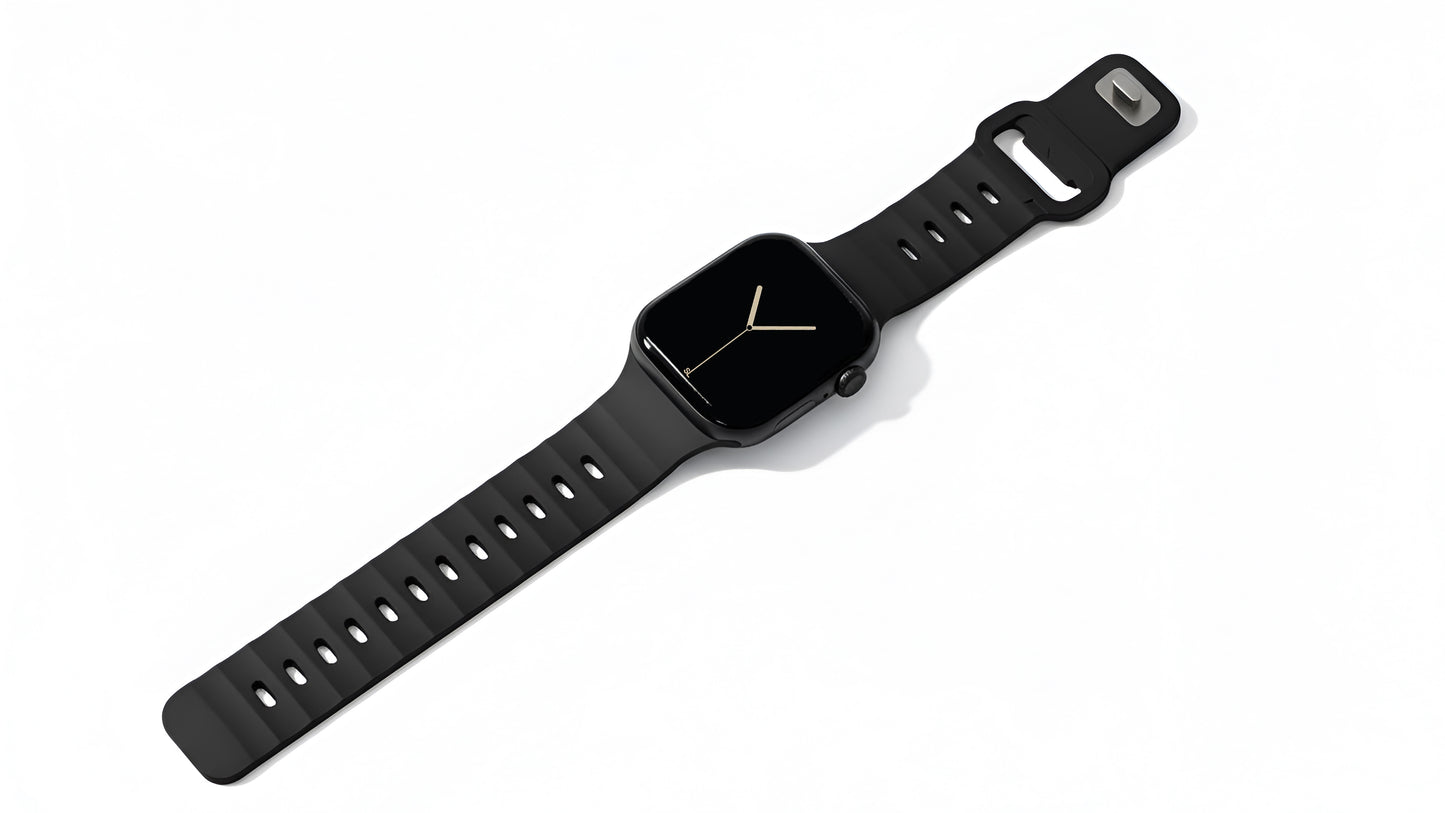 Black colour premium FKM Fluoroelastomer Rubber watch strap band designed for adventurers and mountain hiking for Apple watch series 11 size 46mm and Ultra 3