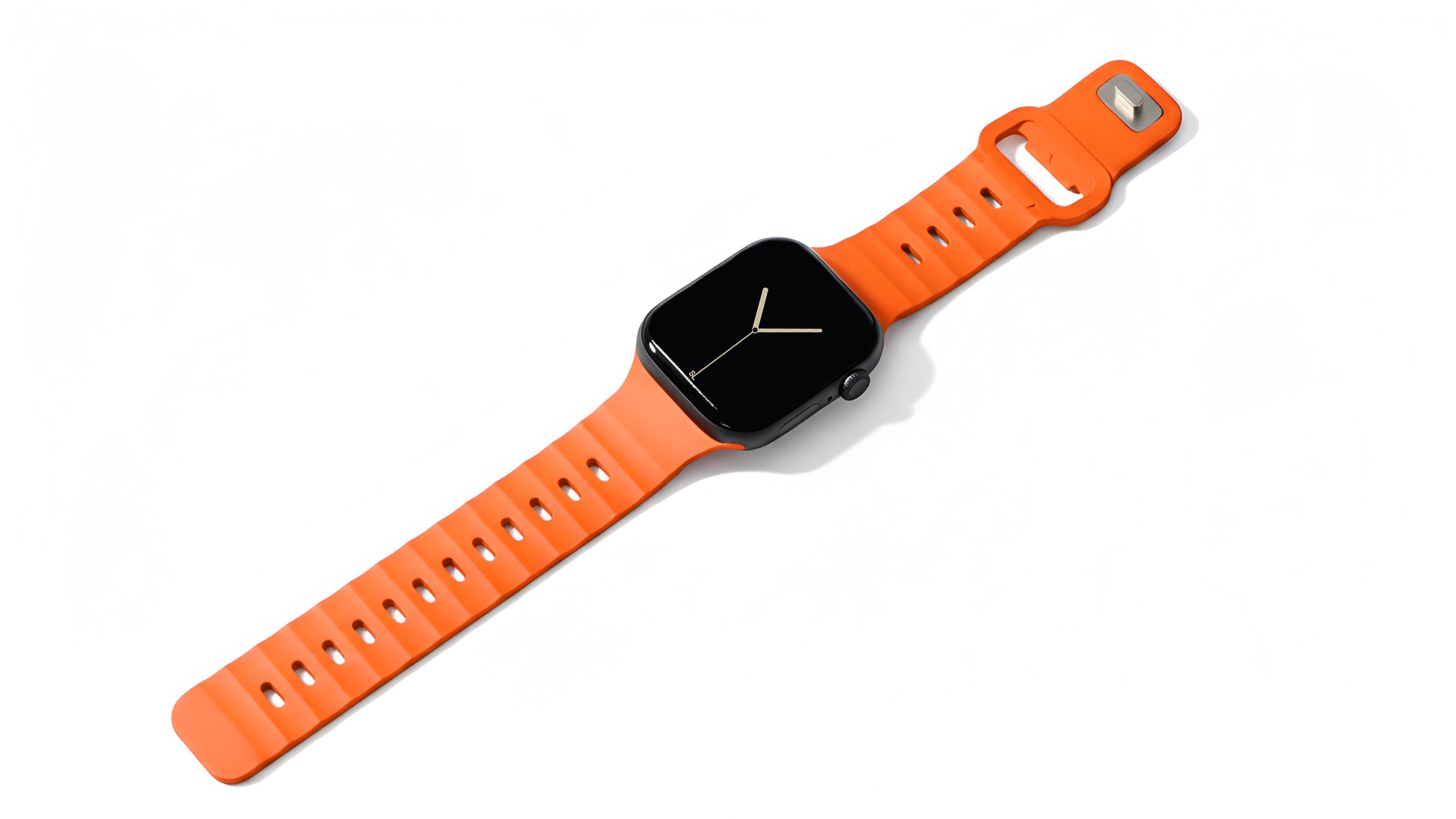 Orange colour premium FKM Fluoroelastomer Rubber watch strap band designed for adventurers and mountain hiking for Apple watch series 11 size 46mm and Ultra 3