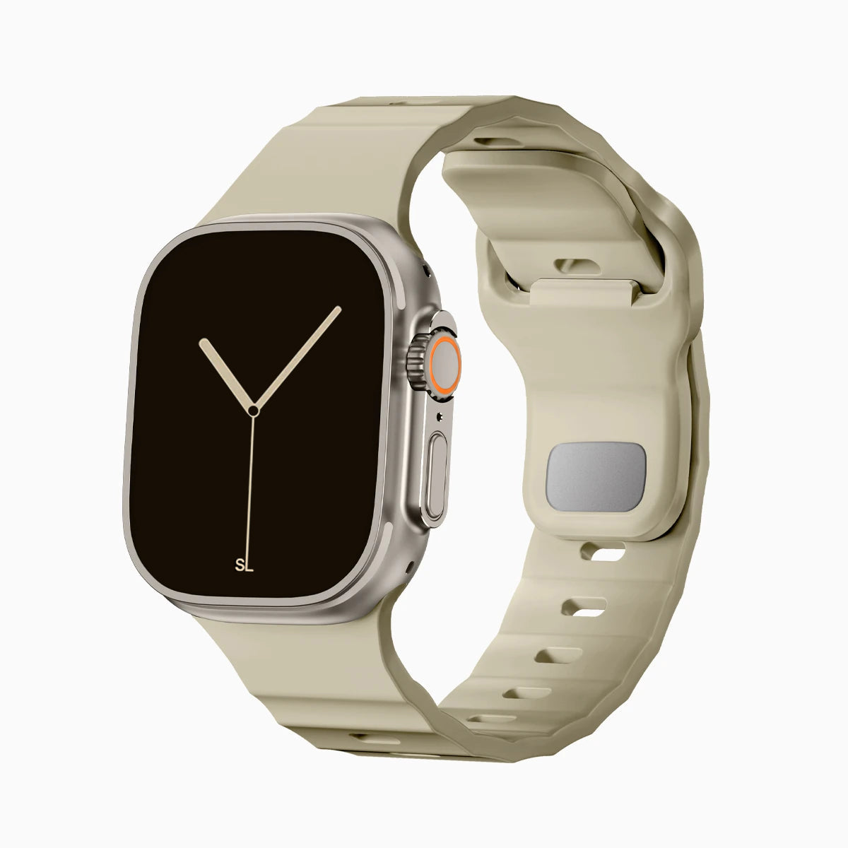 Beige colour premium FKM Fluoroelastomer Rubber watch strap band designed for adventurers and mountain hiking for Apple watch series 11 size 46mm and Ultra 3