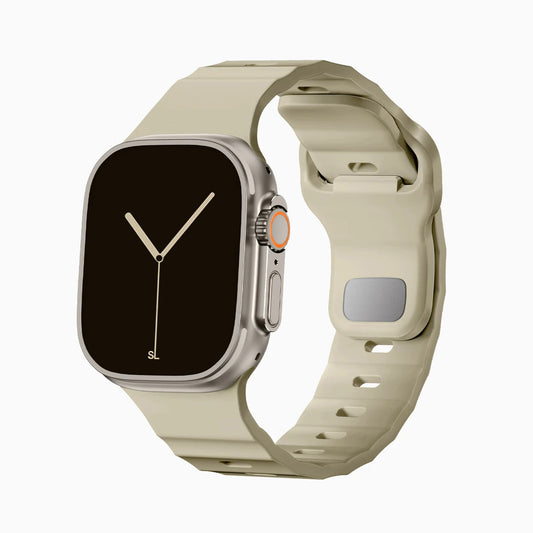 Beige colour premium FKM Fluoroelastomer Rubber watch strap band designed for adventurers and mountain hiking for Apple watch series 11 size 46mm and Ultra 3