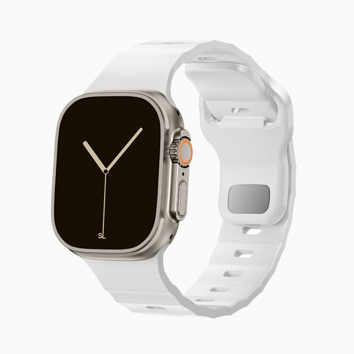 White colour premium FKM Fluoroelastomer Rubber watch strap band designed for adventurers and mountain hiking for Apple watch series 11 size 46mm and Ultra 3