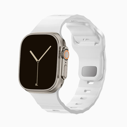 White colour premium FKM Fluoroelastomer Rubber watch strap band designed for adventurers and mountain hiking for Apple watch series 11 size 46mm and Ultra 3