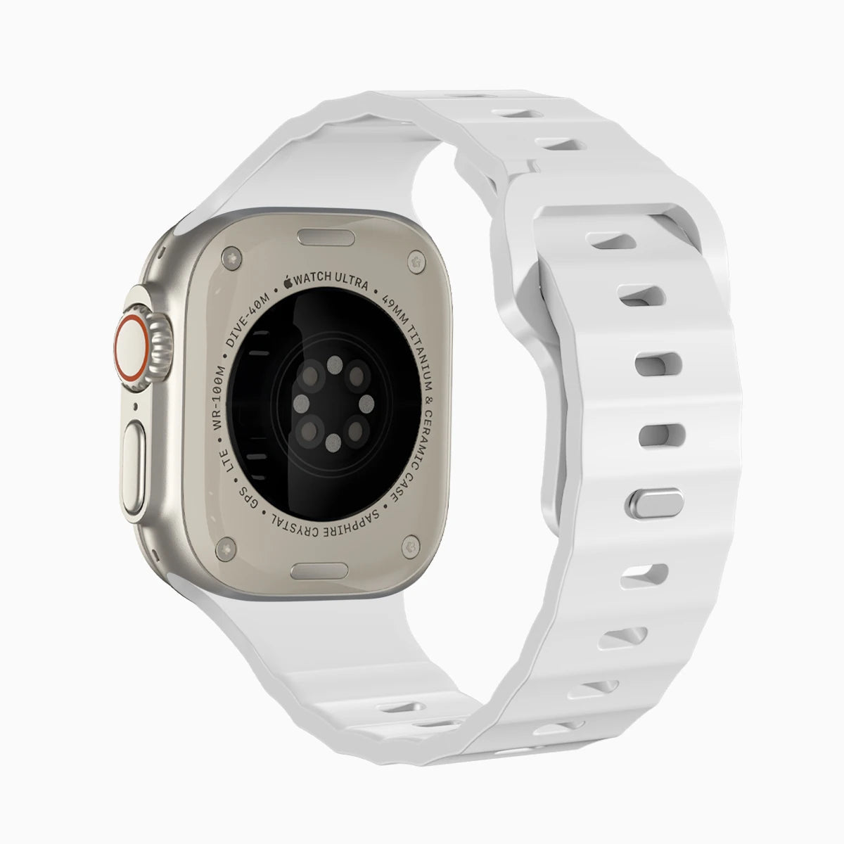 White colour premium FKM Fluoroelastomer Rubber watch strap band designed for adventurers and mountain hiking for Apple watch series 11 size 46mm and Ultra 3