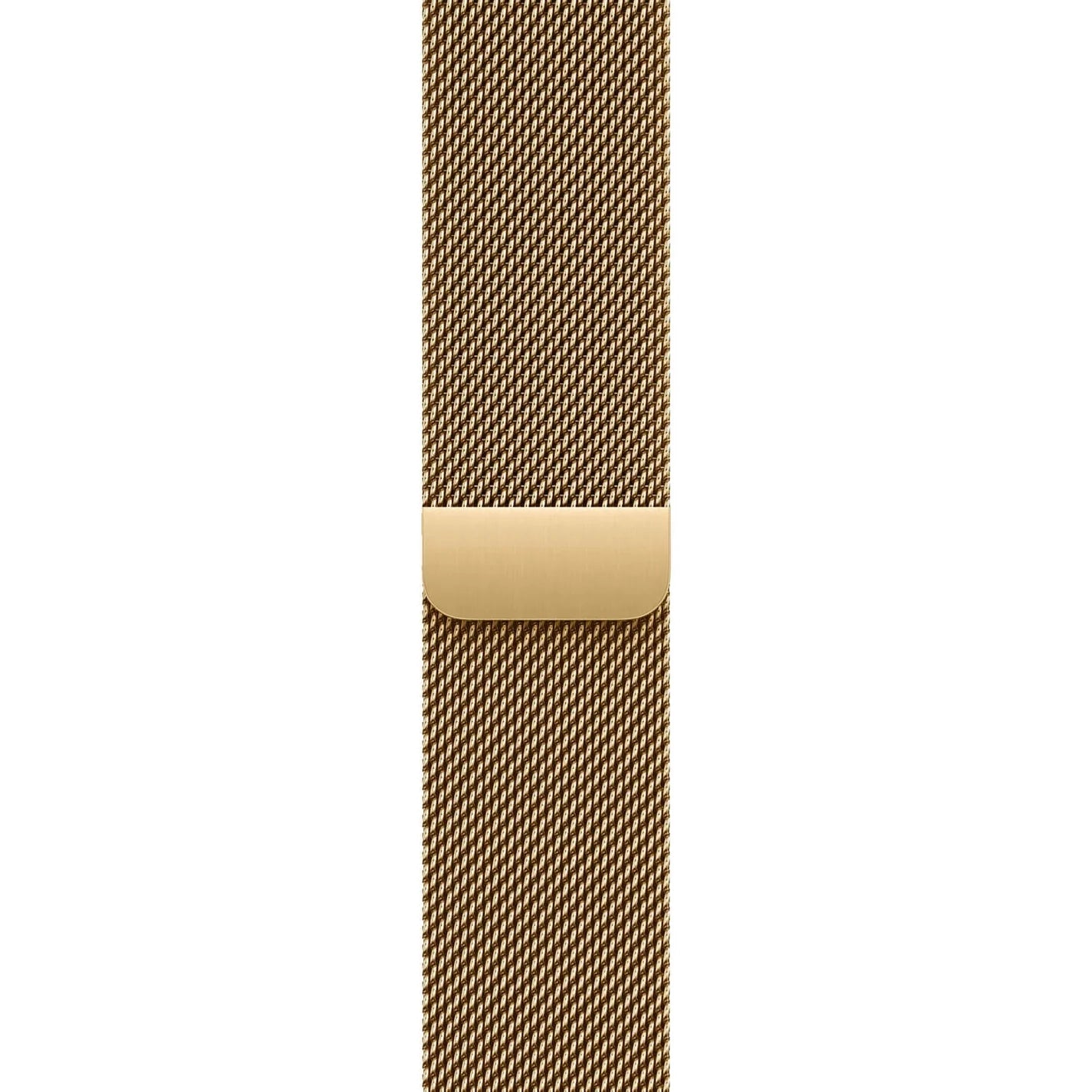 A gold colour stainless steel milanese watch strap for the latest apple watch series 11 46mm and 42mm and Ultra 3
