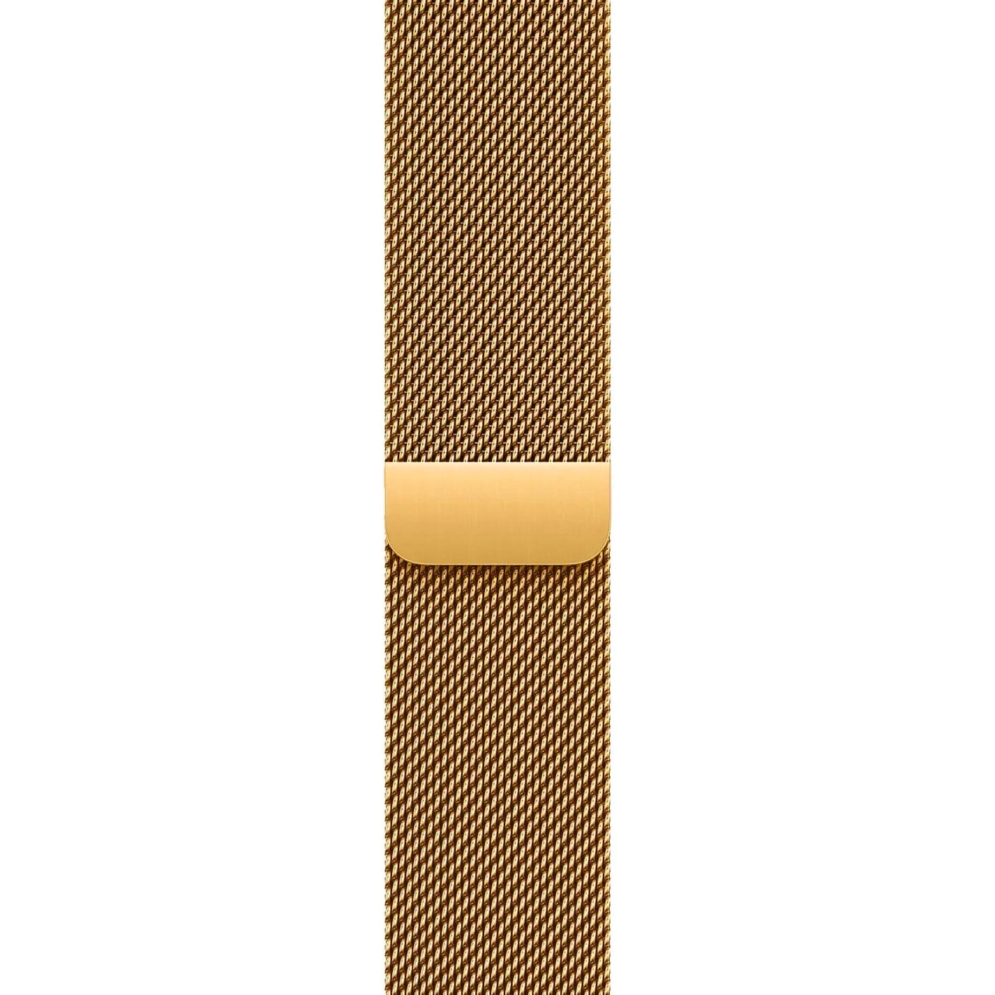 A gold colour stainless steel milanese watch strap for the latest apple watch series 11 46mm and 42mm and Ultra 3