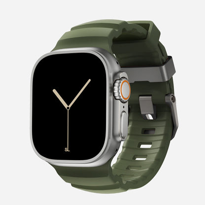 Green colour premium silicone extra thick watch strap band designed for adventurers and mountain hiking for Apple watch series 11 size 46mm and Ultra 3 49mm