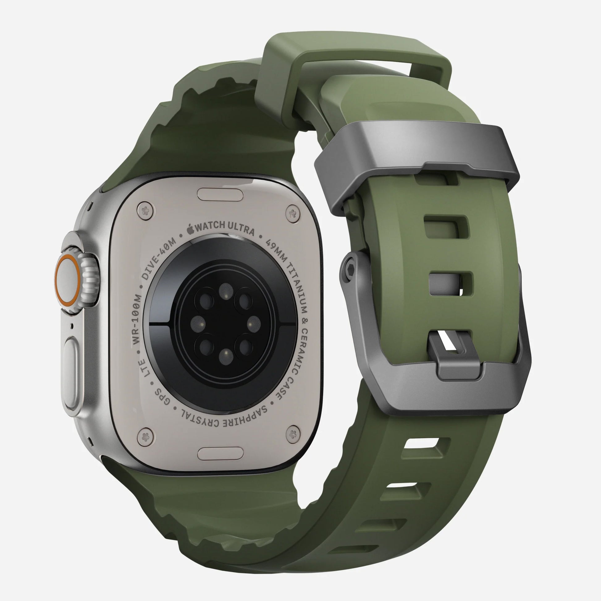 Green colour premium silicone extra thick watch strap band designed for adventurers and mountain hiking for Apple watch series 11 size 46mm and Ultra 3 49mm