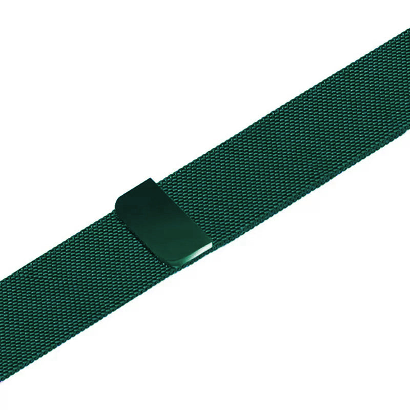 A forest green colour stainless steel milanese loop watch strap for apple watch series 9 41mm and 44mm