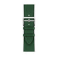 A handmade green with white stitching genuine leather single tour watch strap on an apple watch series 11 42mm and 45mm and 46mm.