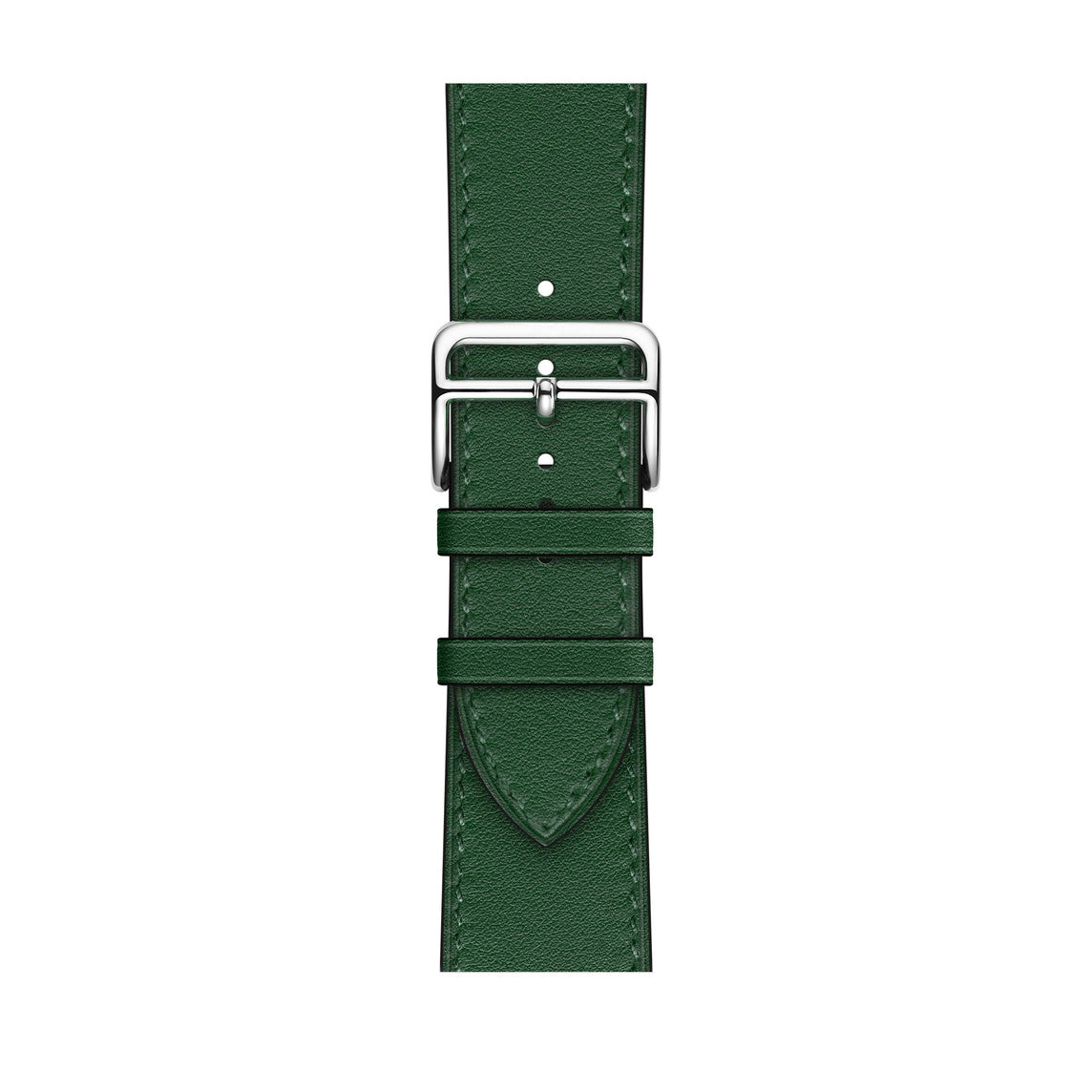 A handmade green with white stitching genuine leather single tour watch strap on an apple watch series 11 42mm and 45mm and 46mm.