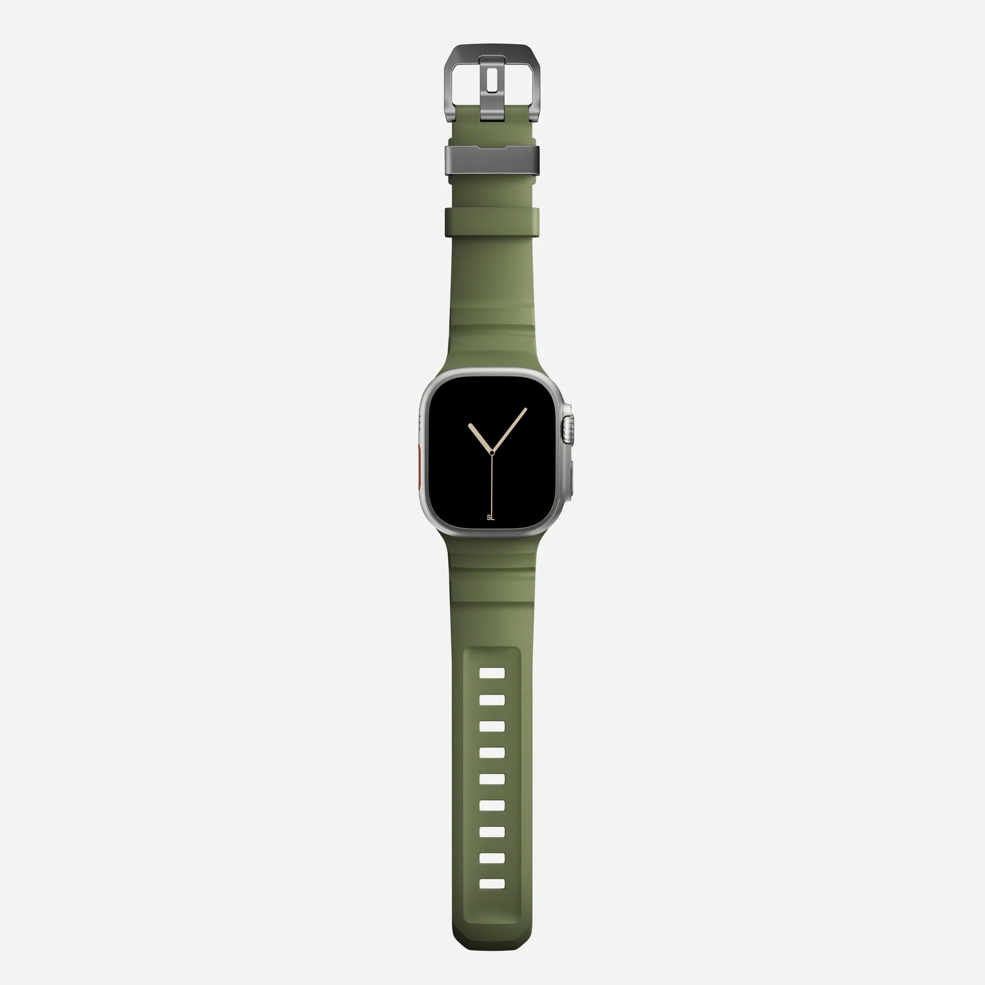 Green colour premium silicone extra thick watch strap band designed for adventurers and mountain hiking for Apple watch series 11 size 46mm and Ultra 3 49mm