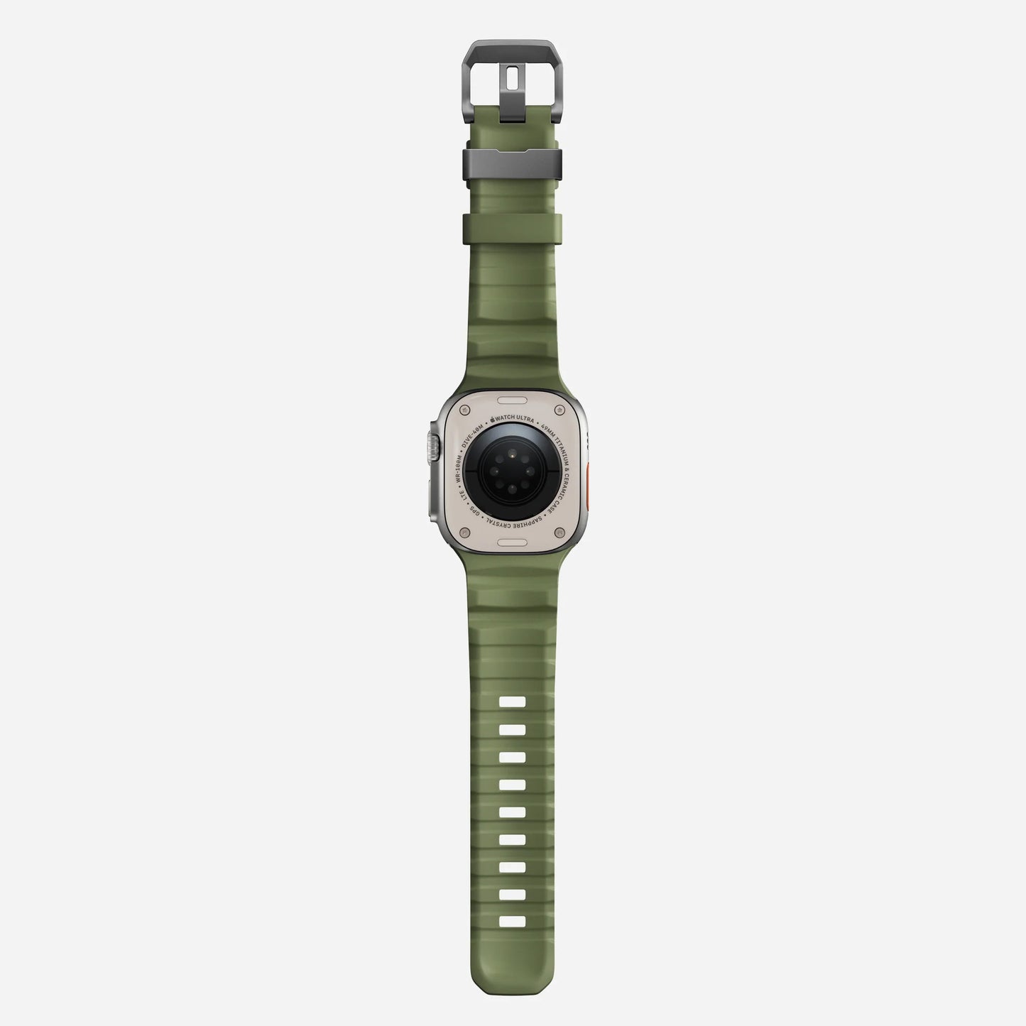 Green colour premium silicone extra thick watch strap band designed for adventurers and mountain hiking for Apple watch series 11 size 46mm and Ultra 3 49mm