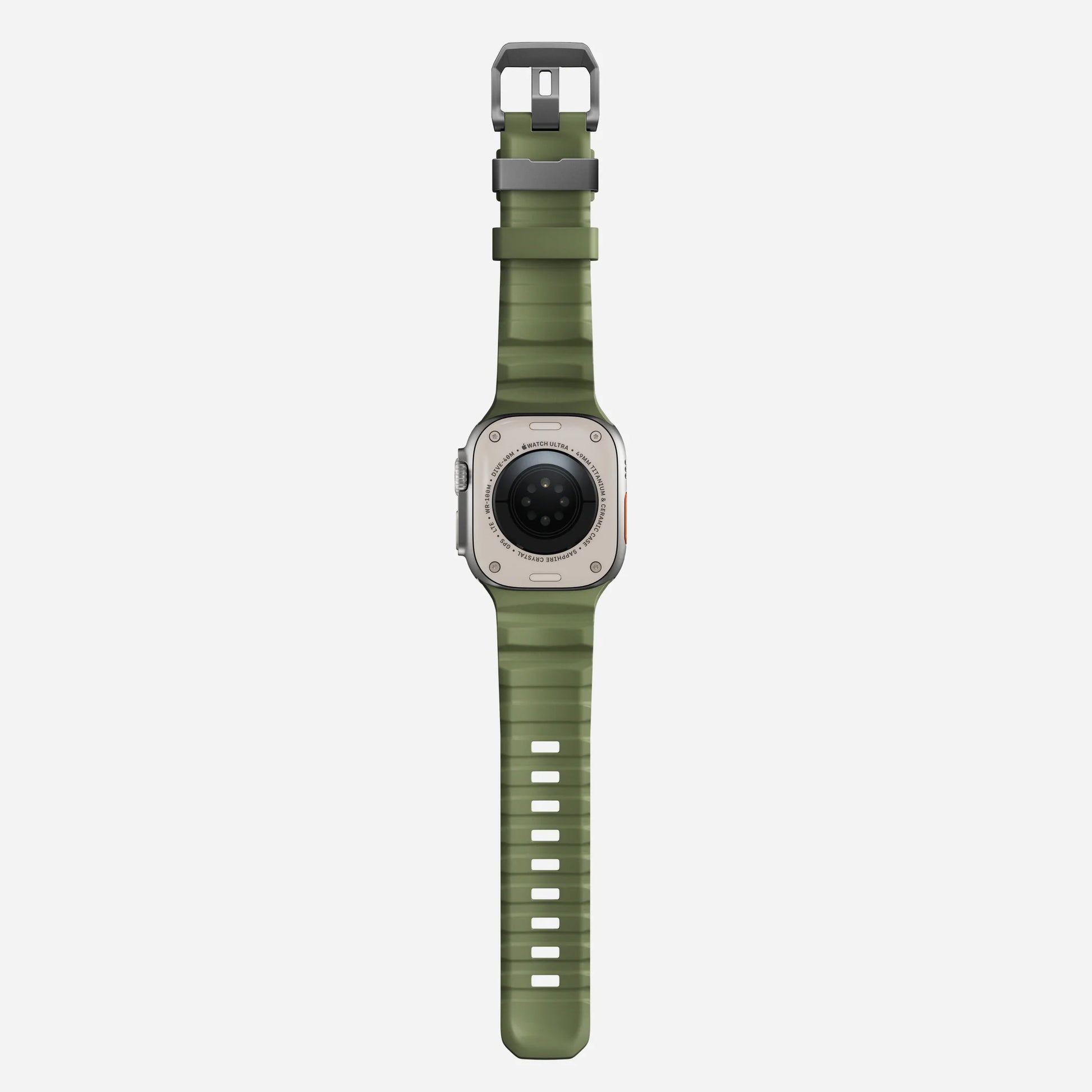 Green colour premium silicone extra thick watch strap band designed for adventurers and mountain hiking for Apple watch series 11 size 46mm and Ultra 3 49mm