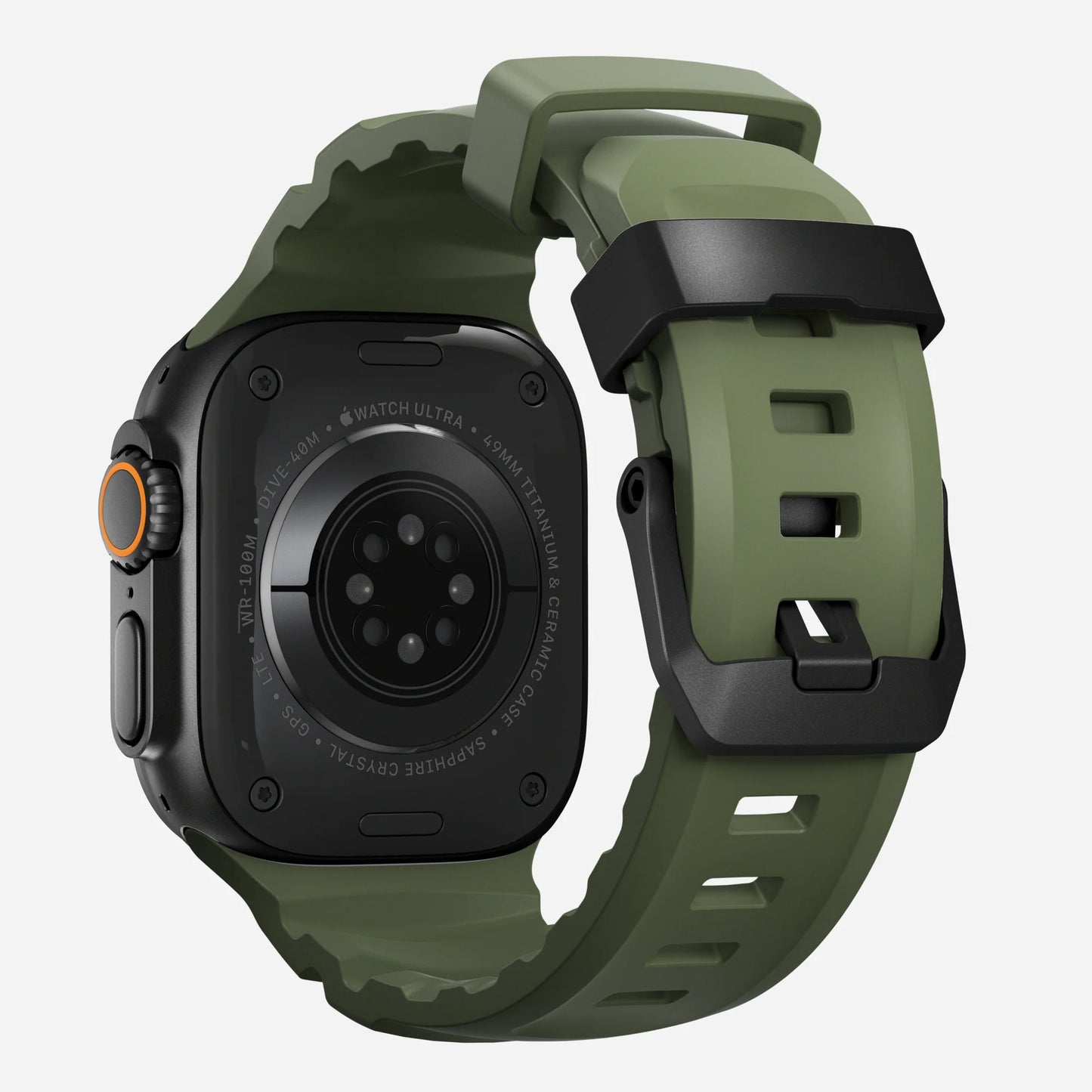 Green colour premium silicone extra thick watch strap band designed for adventurers and mountain hiking for Apple watch series 11 size 46mm and Ultra 3 49mm