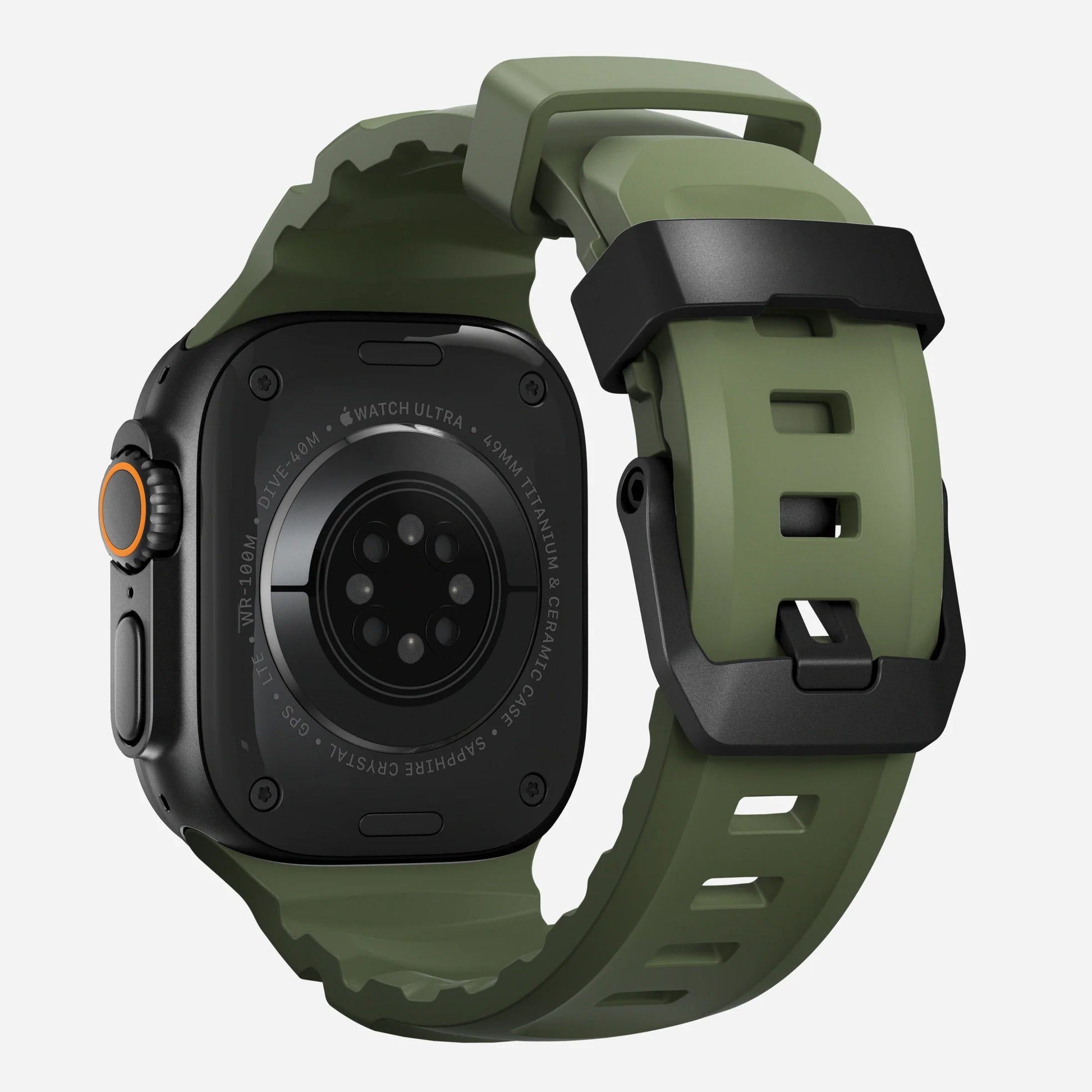 Green colour premium silicone extra thick watch strap band designed for adventurers and mountain hiking for Apple watch series 11 size 46mm and Ultra 3 49mm