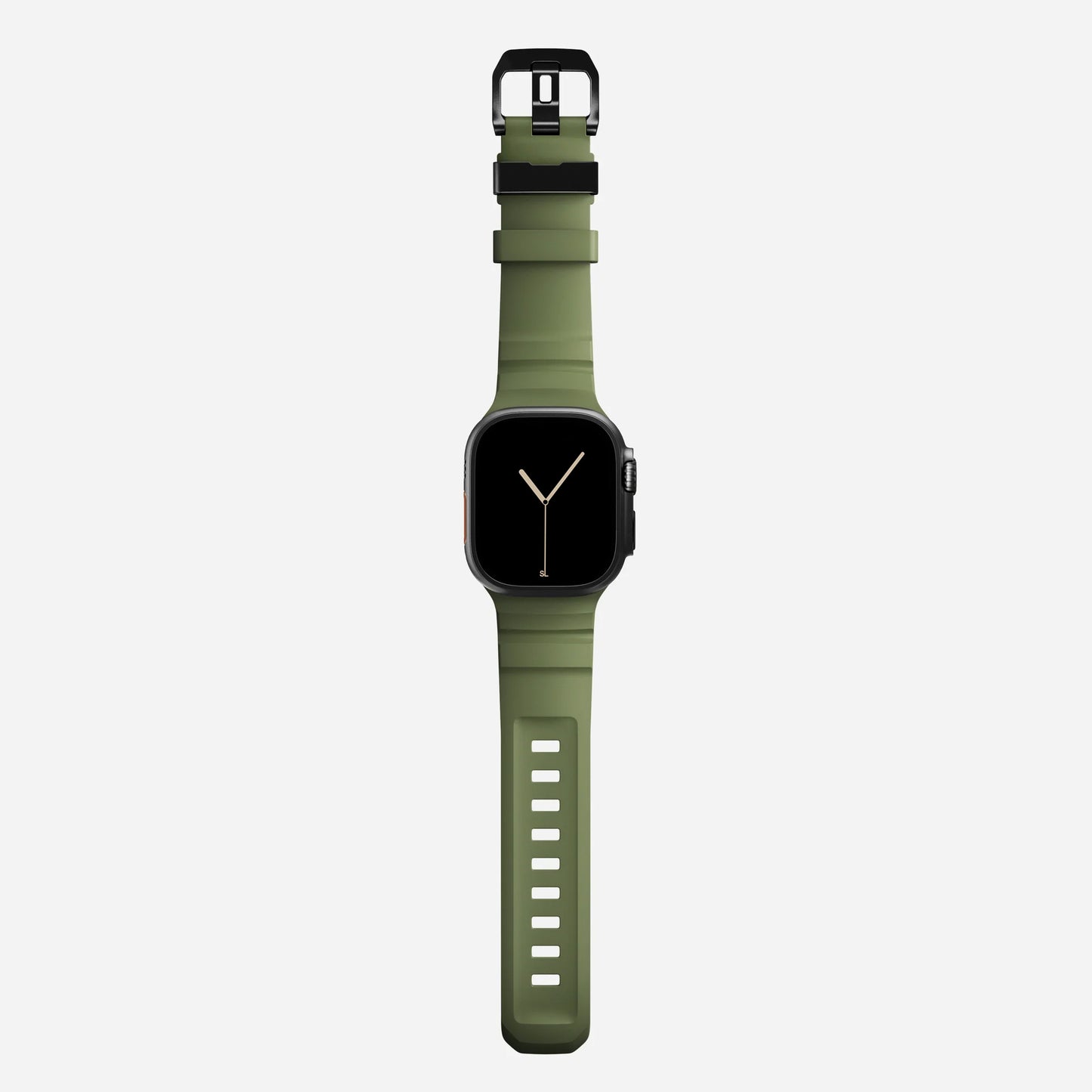 Green colour premium silicone extra thick watch strap band designed for adventurers and mountain hiking for Apple watch series 11 size 46mm and Ultra 3 49mm