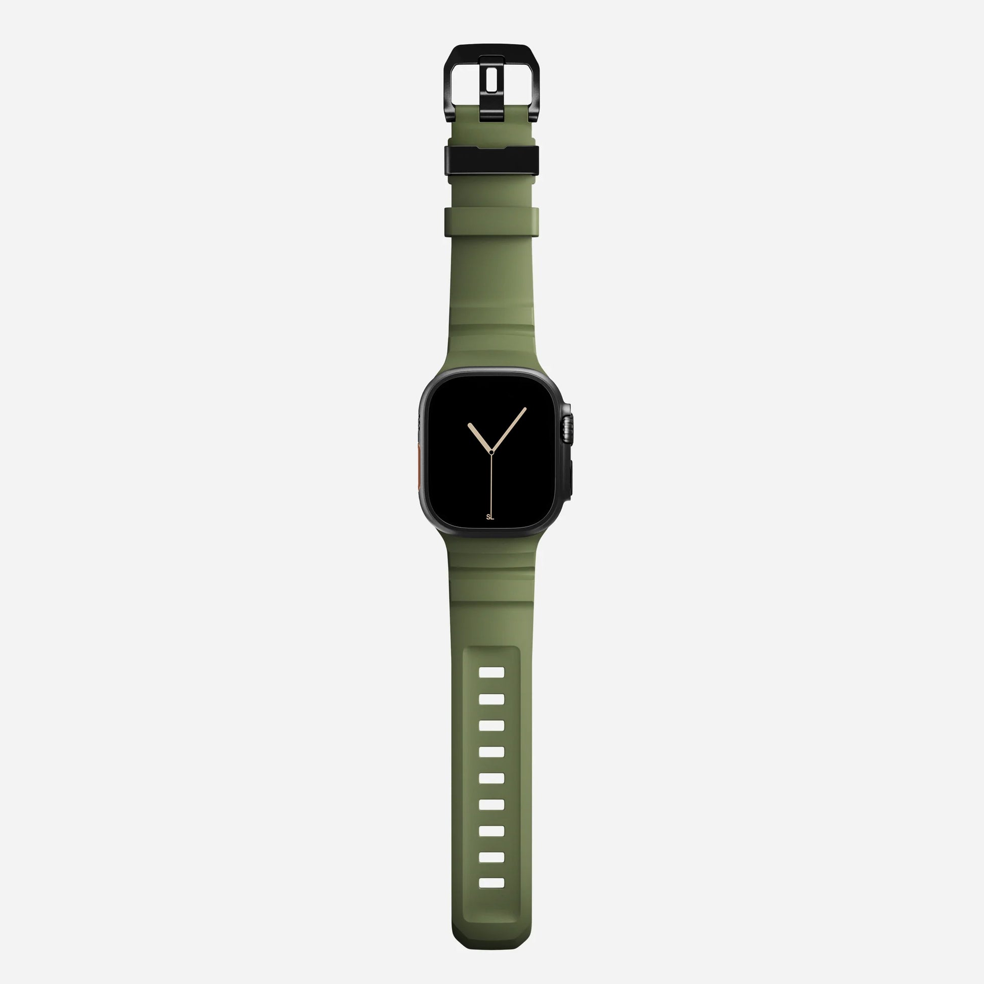 Green colour premium silicone extra thick watch strap band designed for adventurers and mountain hiking for Apple watch series 11 size 46mm and Ultra 3 49mm
