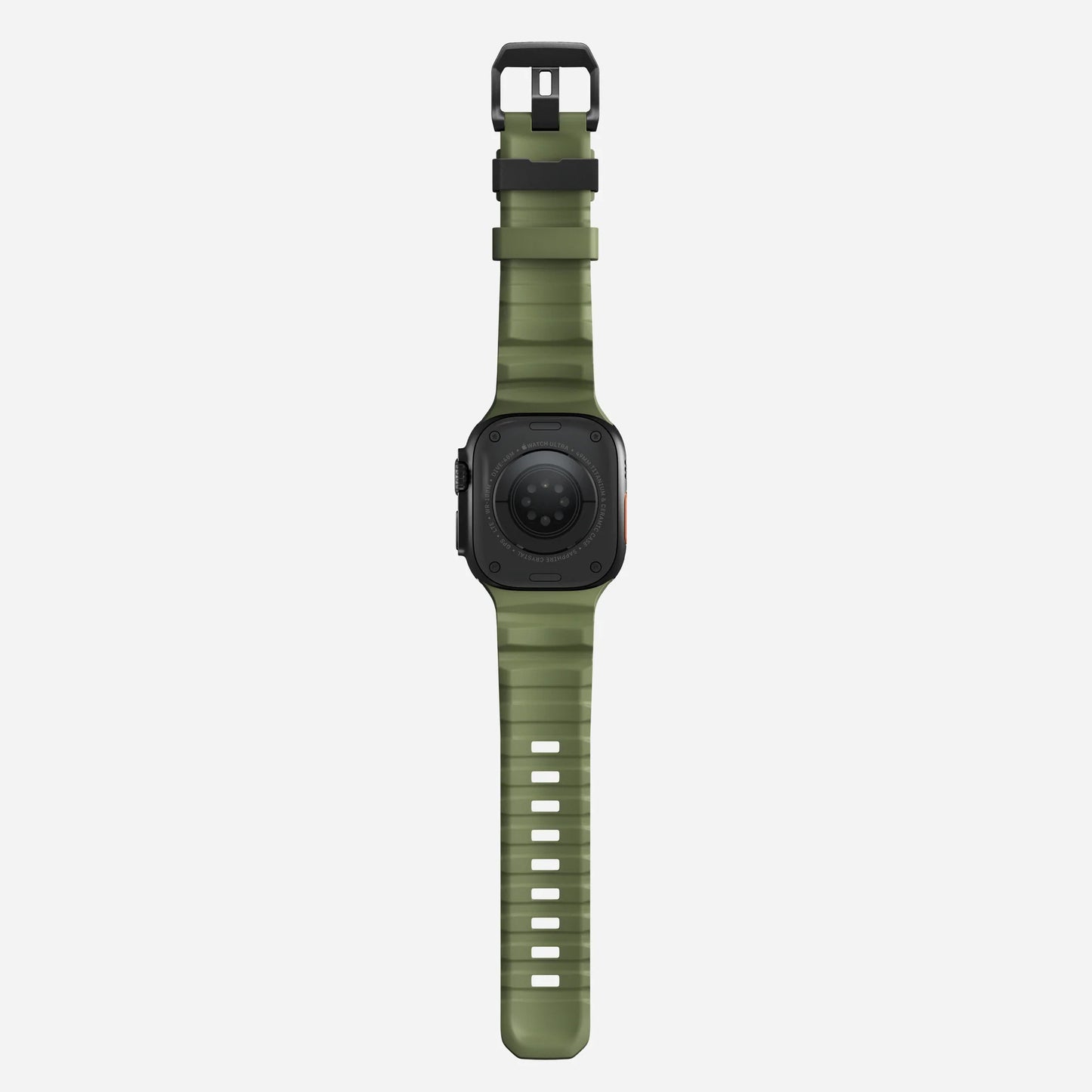 Green colour premium silicone extra thick watch strap band designed for adventurers and mountain hiking for Apple watch series 11 size 46mm and Ultra 3 49mm