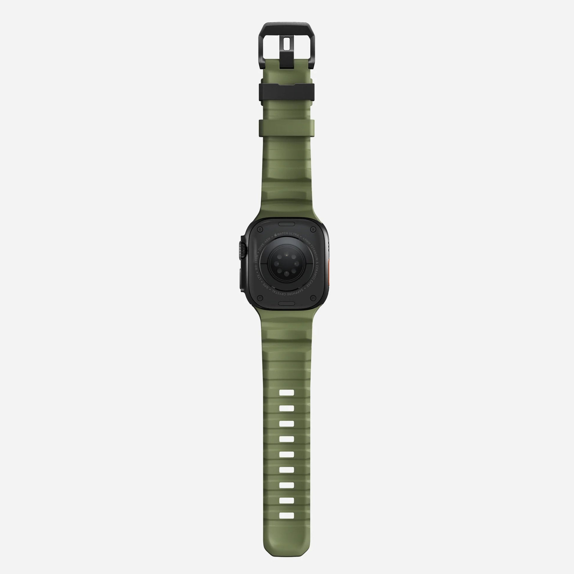 Green colour premium silicone extra thick watch strap band designed for adventurers and mountain hiking for Apple watch series 11 size 46mm and Ultra 3 49mm