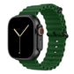 A green colour watch strap band made from silicone  with two metal buckles on an Apple watch series 11 42mm/ 45mm/ 46mm and ultra 3 designed for the ocean and active sports