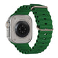 A green colour watch strap band made from silicone  with two metal buckles on an Apple watch series 10 42mm/ 45mm/ 46mm and ultra 2 designed for the ocean and active sports