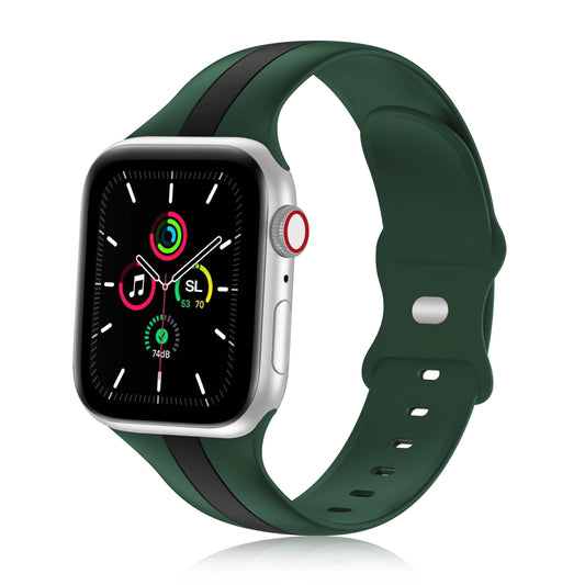 A Green and black two colour silicon sport strap for apple watch series 9 41mm
