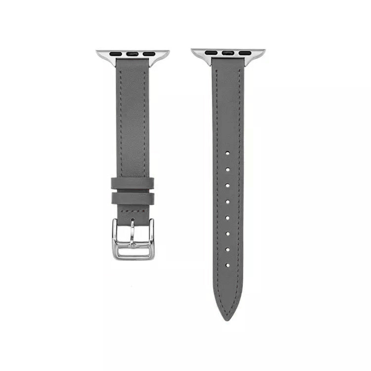 Women's grey colour slim genuine leather watch strap on an apple watch series 9 41mm