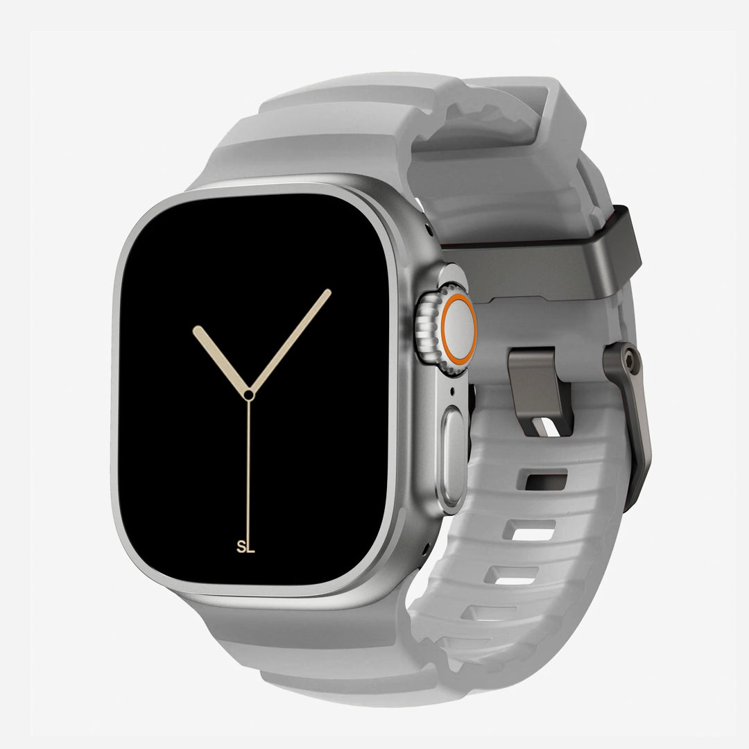 Grey colour premium silicone extra thick watch strap band designed for adventurers and mountain hiking for Apple watch series 11 size 46mm and Ultra 3