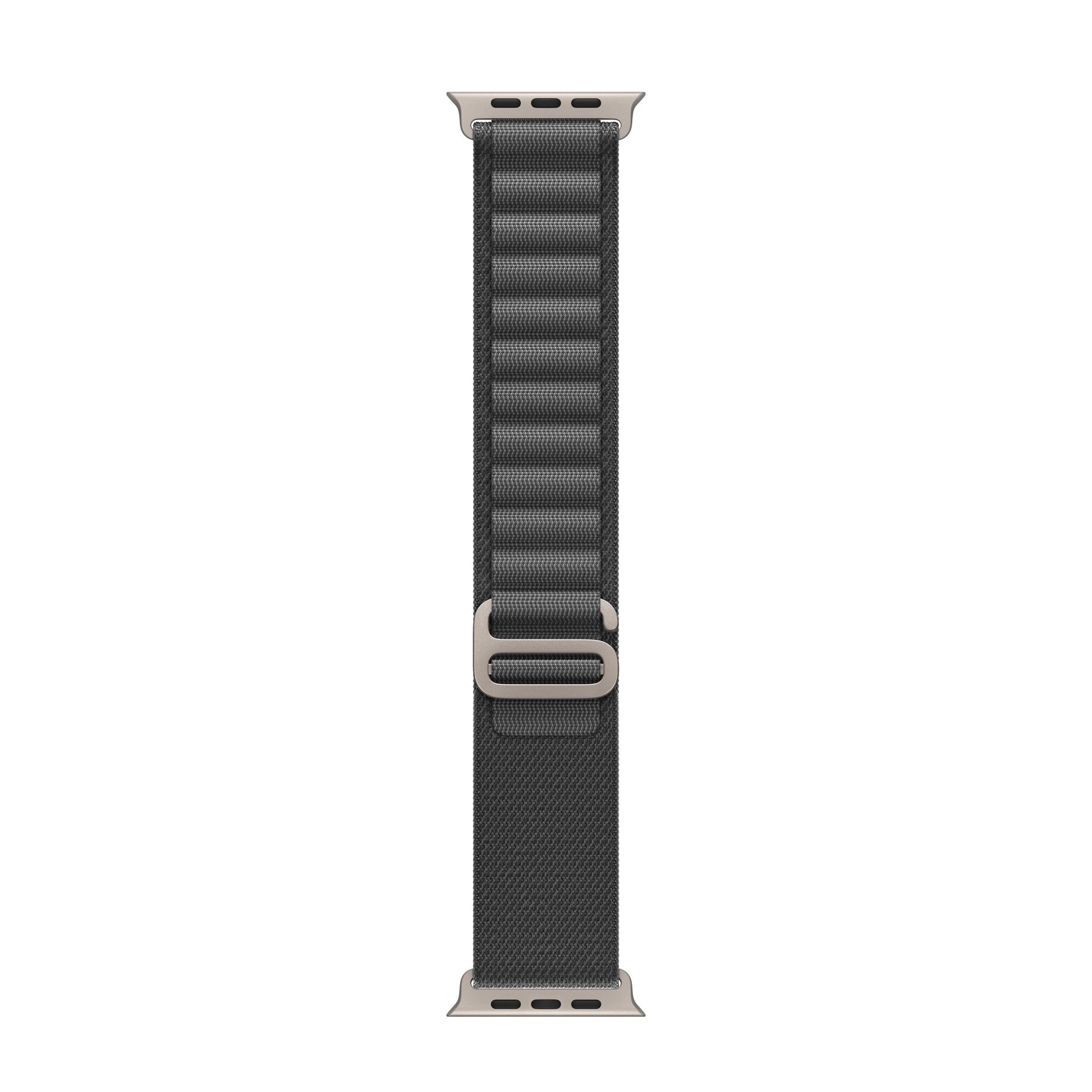 A grey colour premium nylon watch strap band designed for adventurers and explorers that wear the Apple watch series 10 and Ultra 2