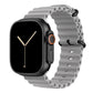 A grey colour watch strap band made from silicone  with two metal buckles on an Apple watch series 11 42mm/ 45mm/ 46mm and ultra 3 designed for the ocean and active sports