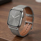 A set of grey coloured french Saffiano leather pattern handcrafted for apple watch series 11 42mm 45mm and 46mm  made for people to wear to work or to fancy event