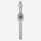 A grey colour premium silicone watch strap developed for apple watch series 11 size 42mm 46mm and apple watch ultra 3, designed for active sports activities with interior groves for breathability