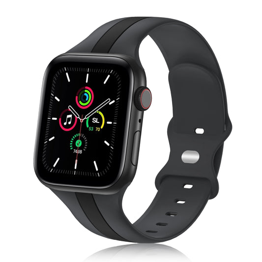 A grey and black two colour silicon sport strap for apple watch series 9 41mm